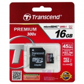 MicroSD 16Gb 10 class Transcend premium +адаптер