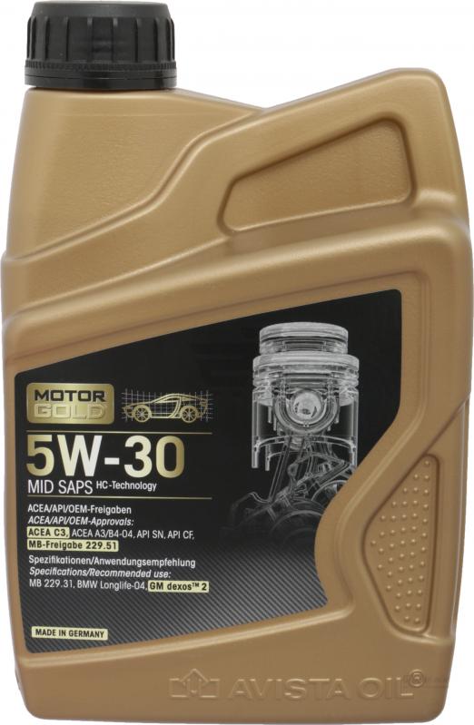 Масло Motor Gold  5W30 SN/CF Mid Saps, 1л син.