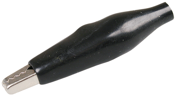 Клемма-зажим крокодил L= 46мм (44мм) черная, изолированная ручка
