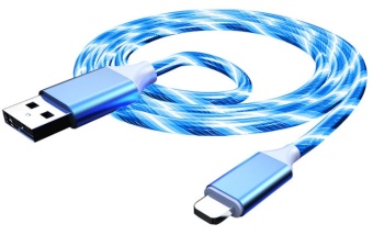 Кабель USB - Apple Lightning светящийся синий 1,0м