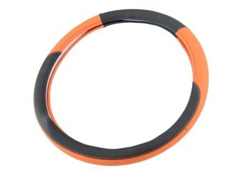 Оплетка на руль черно-оранжевая кожа Four Seasons F-021 "L"