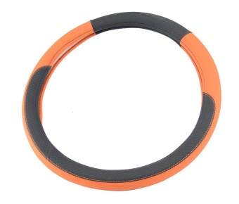 Оплетка на руль черно-оранжевая кожа Four Seasons F-021 "M"
